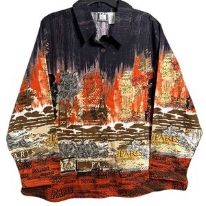 Vintage Take Two Black Orange Red Button-Up Paris Theme Cotton Shacket Size 22W
